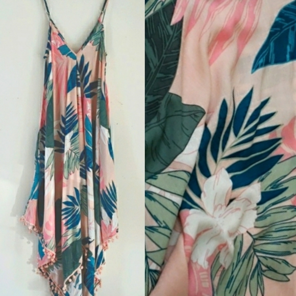 Goa Beachwear By Japna Dress Palm Leaf Tropical Floral Multicolor Size M